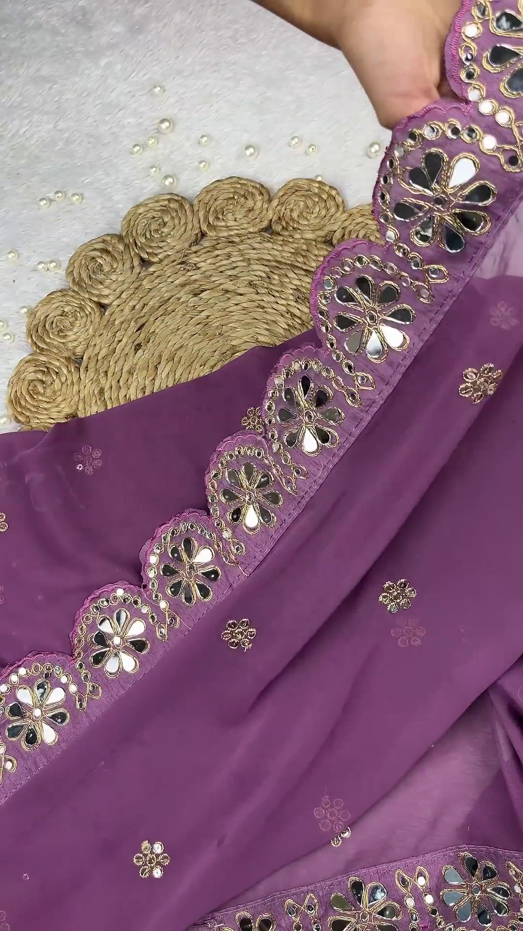 Plum Purple Georgette Anarkali with Diagonal Sequin and Mirror Work