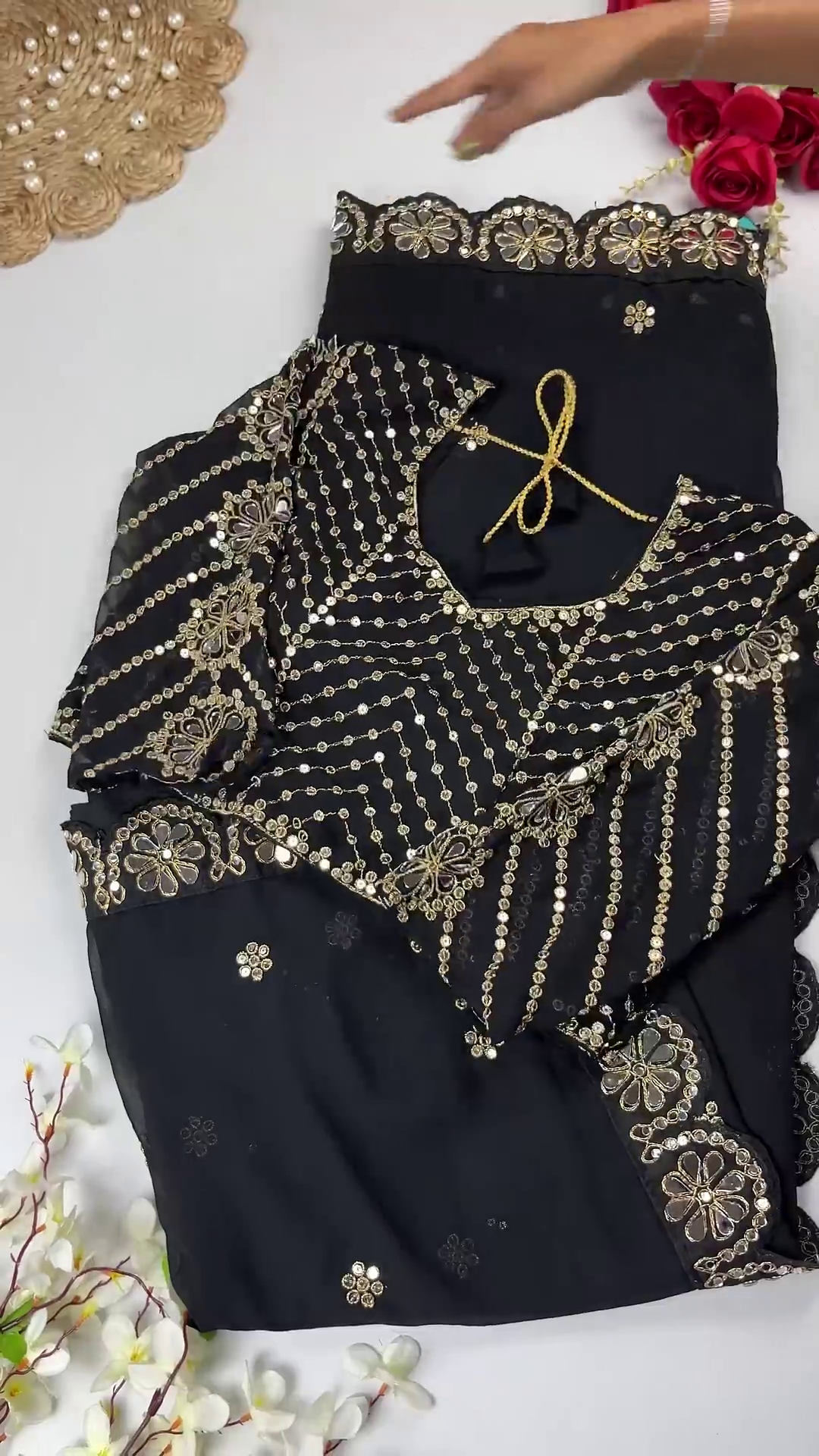 Crimson Silk-Blend Blouse with Floral Zari Jaal and Pearl Droplets