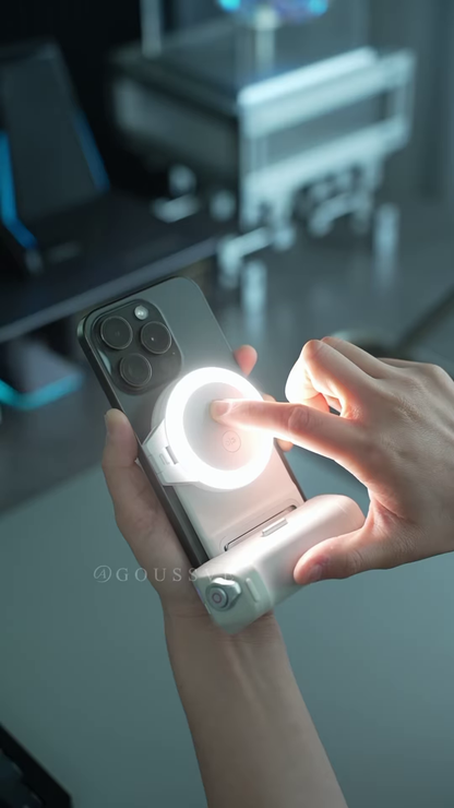 Professional Magnetic Smartphone Camera Grip with Integrated LED Ring Light and Bluetooth Shutter Remote