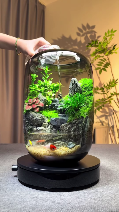 Luxurious Self-Sustaining Desktop Ecosystem - Handcrafted 2-in-1 Terrarium and Nano Aquarium with Integrated LED Base