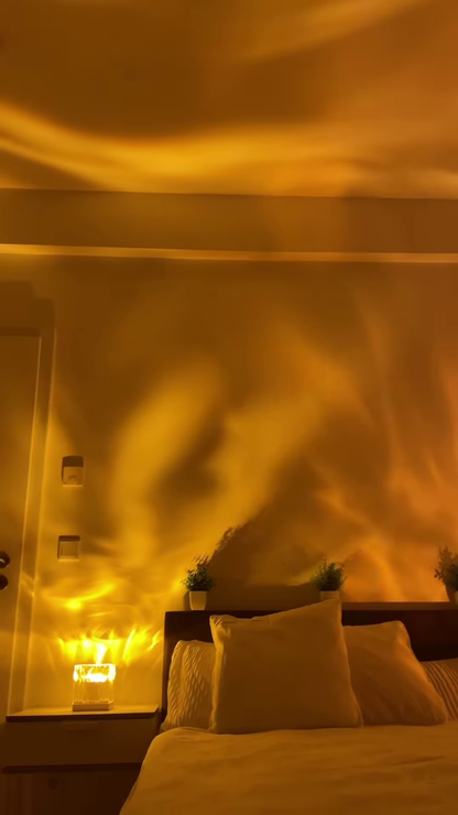 Dynamic Ocean Ripple & Sunset Projector Lamp – Luxury Crystal Cube Night Light with Rotating Water Wave Effects
