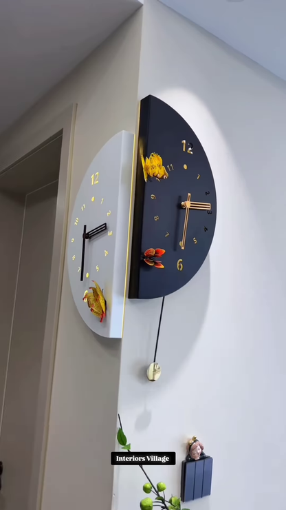 Modern Double-Sided Corner Wall Clock with Decorative 3D Butterfly Accents and Elegant Pendulum