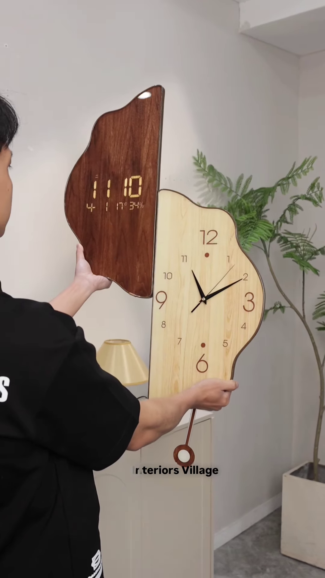 Luxury Cloud-Shaped Wooden Corner Wall Clock – Artistic 90-Degree Dual-Display Analog & Digital Hybrid