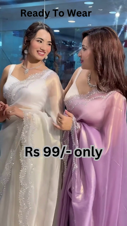 Luminous Organza Saree with Scalloped Shimmer Borders