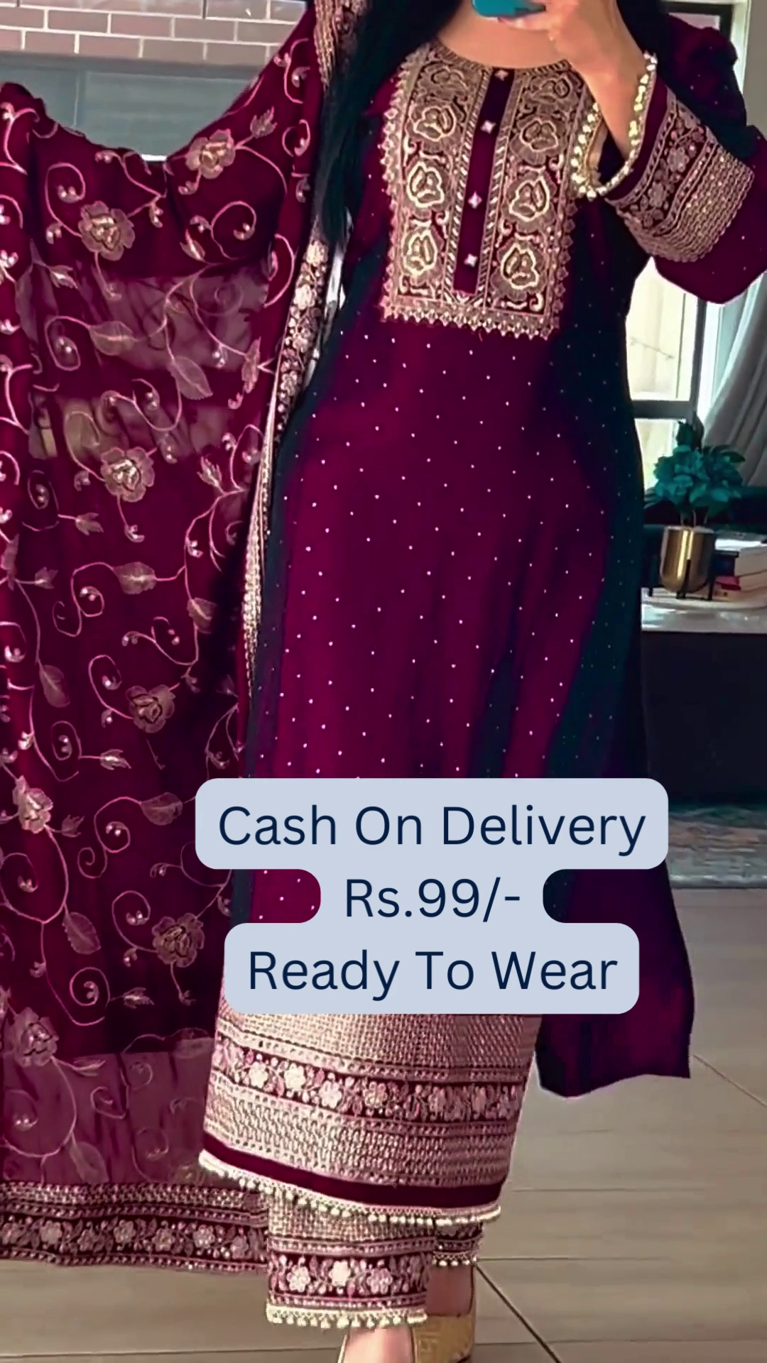 Royal Wine: Heavily Embroidered Kurta Pant Set