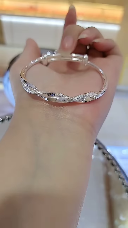 Sterling Silver Bangle with Twisted Sparkle Detail