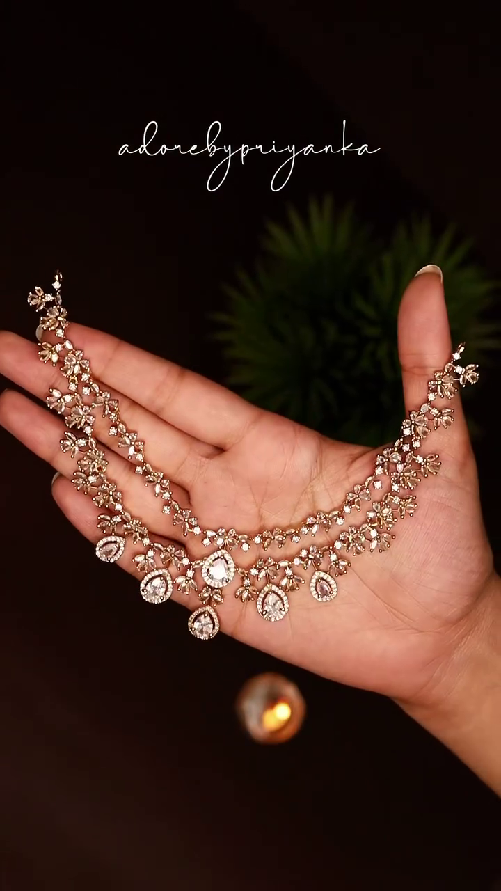 Dazzling Two-Layer Diamond Lookalike Necklace Set with Pear and Round Cubic Zirconia