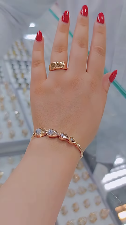 Elegant Rose Gold-Toned Ring and Bangle Set with Pave Crystal Accents