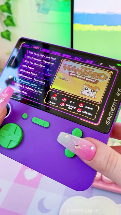 GAMEMT E5 Retro Handheld Game Console – Neon Purple Edition with Thousands of Pre-Loaded Classic Games