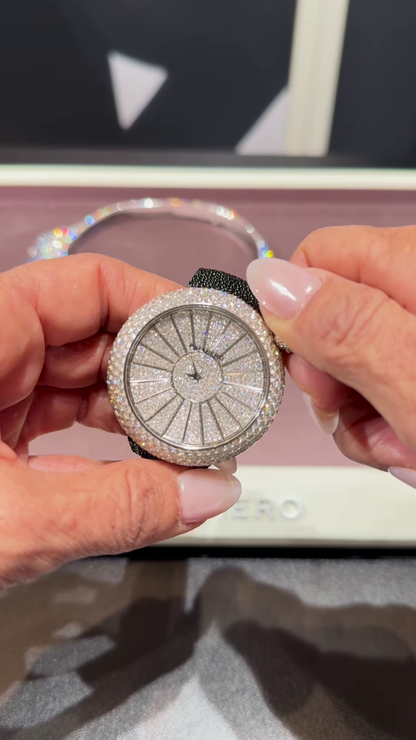 Dazzling Diamond Pave Ladies’ Wristwatch with Unique Radial Dial