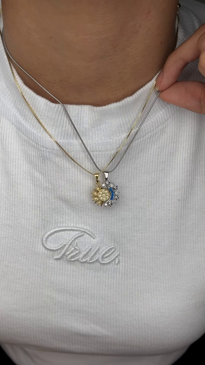 Celestial Sun and Moon Necklace Set – Mismatched Metal Layered Pendants