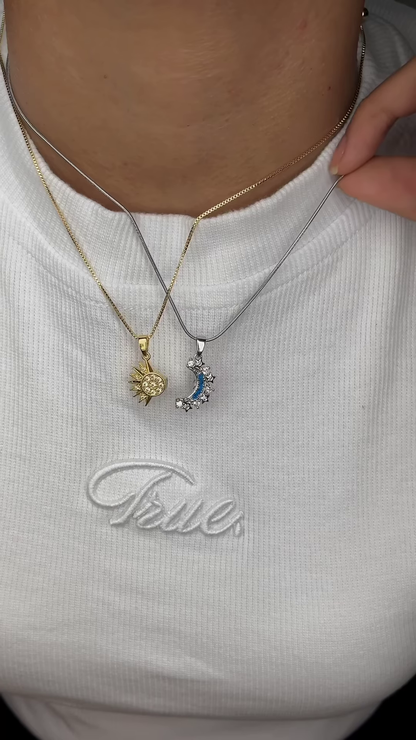 Celestial Sun and Moon Necklace Set – Mismatched Metal Layered Pendants