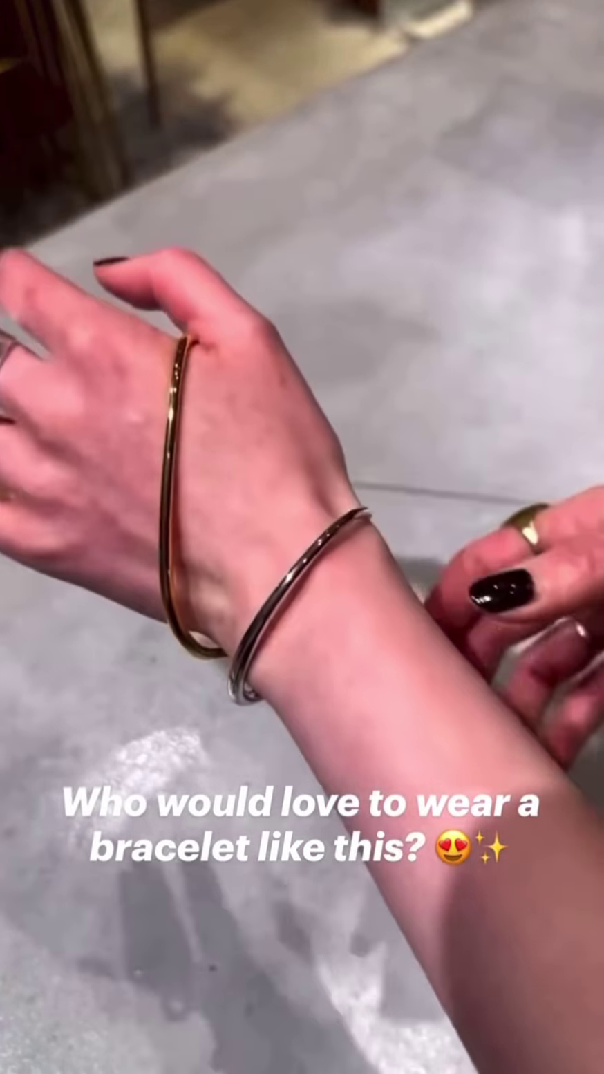 Modern Open Cuff Bangle Bracelet with Contrasting Metal Ends