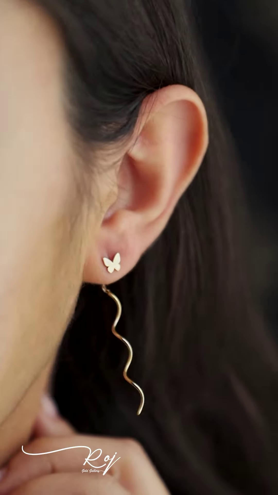 Delicate Gold-Toned Butterfly Stud Earrings with Flowing Chain Drop