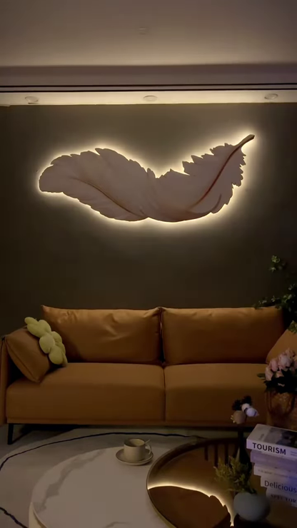 Elegant Large-Scale 3D Feather Wall Sculpture - Handcrafted Relief Art with Gold Accents for Modern Home Decor