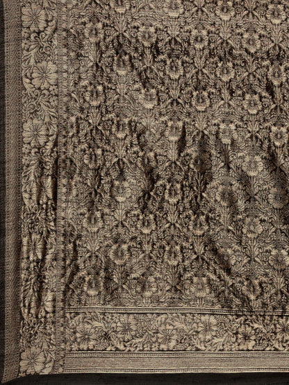 Black Floral Linen Blend Banarasi Saree