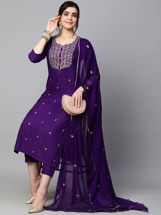 Floral Embroidered Regular Kurta With Trousers & Dupatta