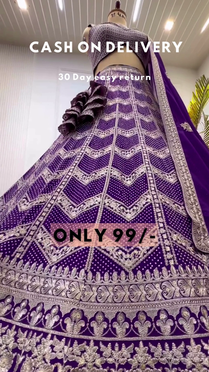 Purple Colored Party wear Embroidered Lehenga Choli