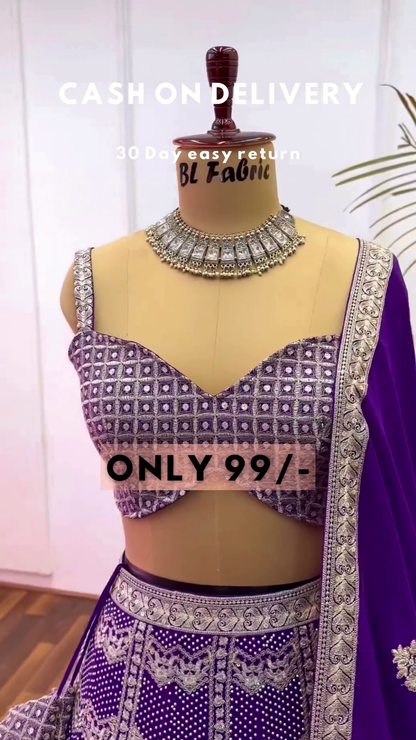 Purple Colored Party wear Embroidered Lehenga Choli