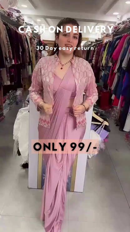 New Bollywood designer silk Pink Saree