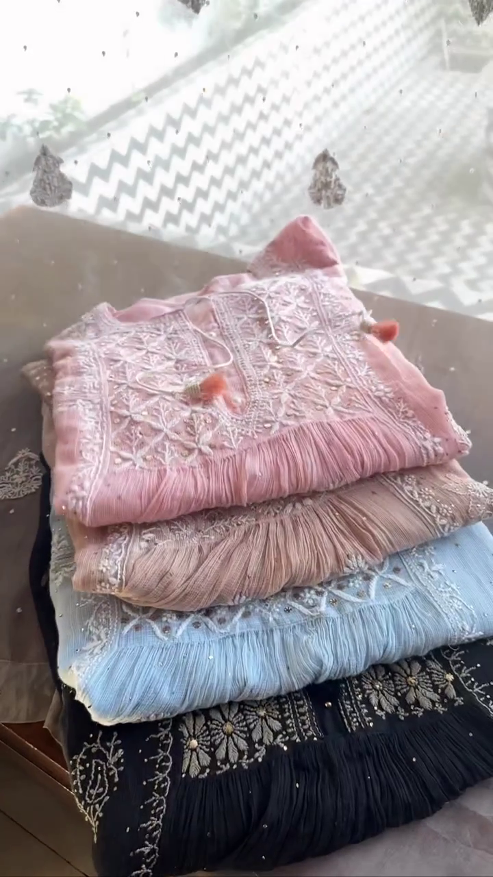 Organza Chikankari Applique Kurta Set