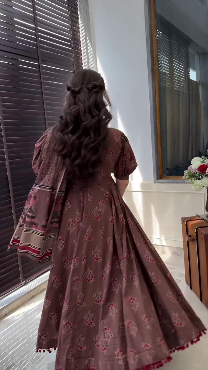 PARTY WEAR FLARED PRINTED GOWN WITH DUPATTA