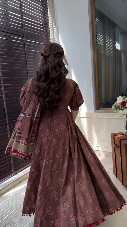 PARTY WEAR FLARED PRINTED GOWN WITH DUPATTA