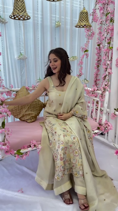 New Beautiful Designe Collection Fancy Embroidery And Sequins Work Kurti - Bottom With Dupatta.