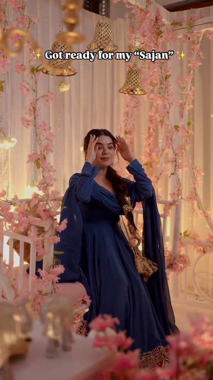 Embellished blue suit set