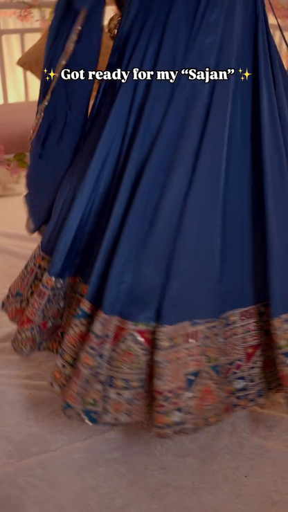 Embellished blue suit set