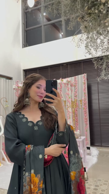 Charcoal Veil muslin suit set