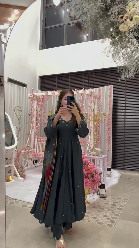 Charcoal Veil muslin suit set