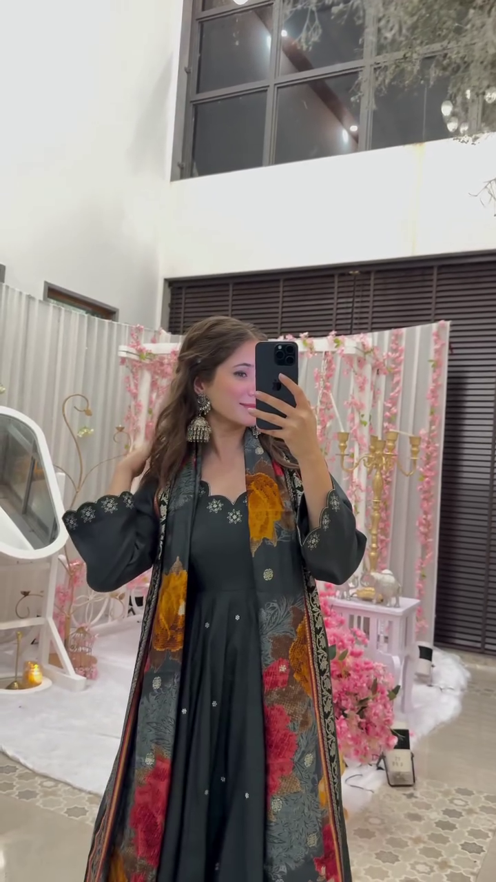 Charcoal Veil muslin suit set