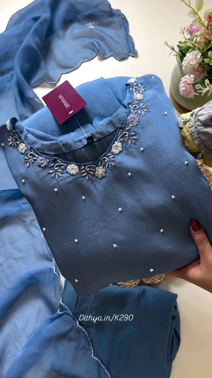 Chinnon Aline Anarkali with pants and viscose organza dupatta